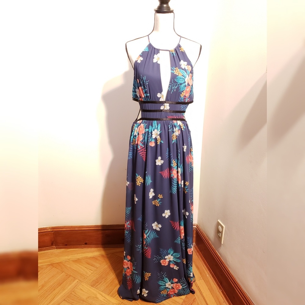 NWT Express Navy Floral Maxi  w/ Strappy Sides